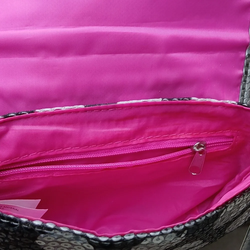 Girls Sequin Crossbody Bag - Black and Silver Polka Dot NWOT